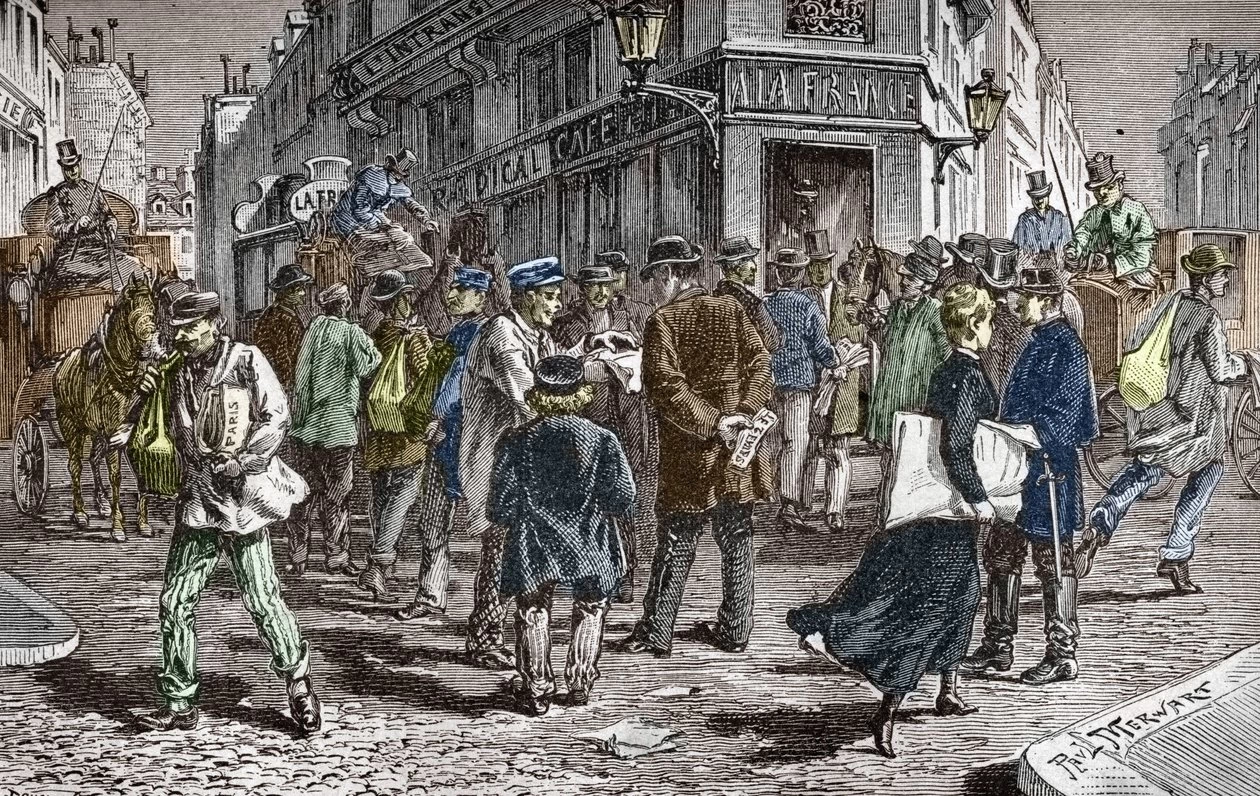 Veduta di Rue du Croissant a Parigi, sede di numerosi quotidiani